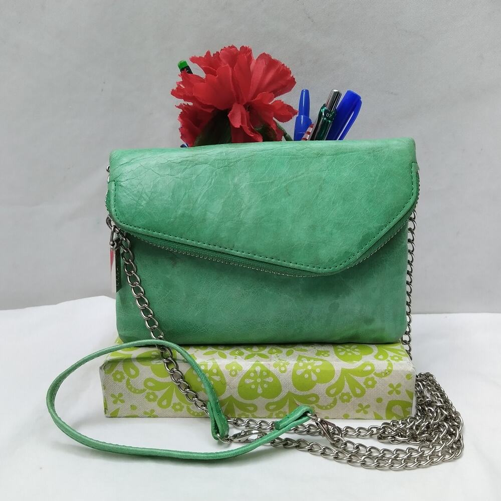 HOBO The Original Green Leather Chain Strap Credit Card Crossbody Bag